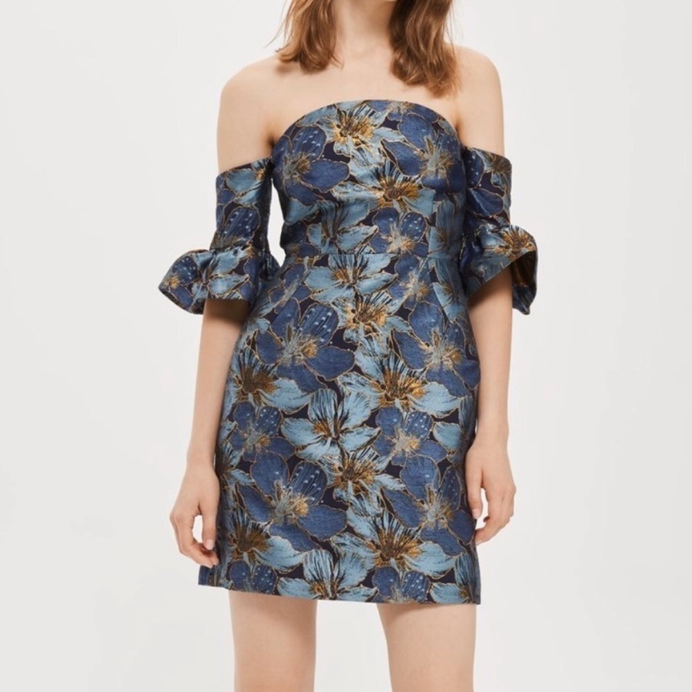 TOPSHOP Flute Sleeve Bardot Mini Dress